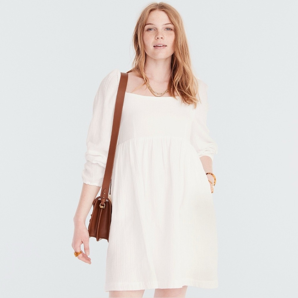 J. Crew Squareneck Soft Gauze Dress White (Size Small)